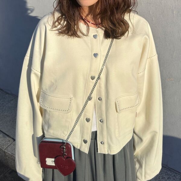 CIAOPANIC 心形鈕扣彩色協調縫線運動衫開襟衫