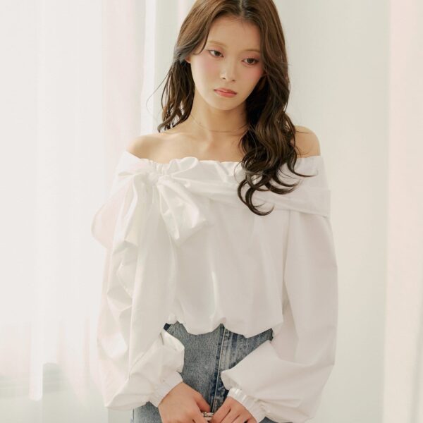 Chico 露肩緞帶氣球上衣