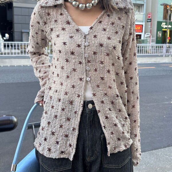 CIAOPANIC 透紗星形/波點立體泡泡開襟襯衫