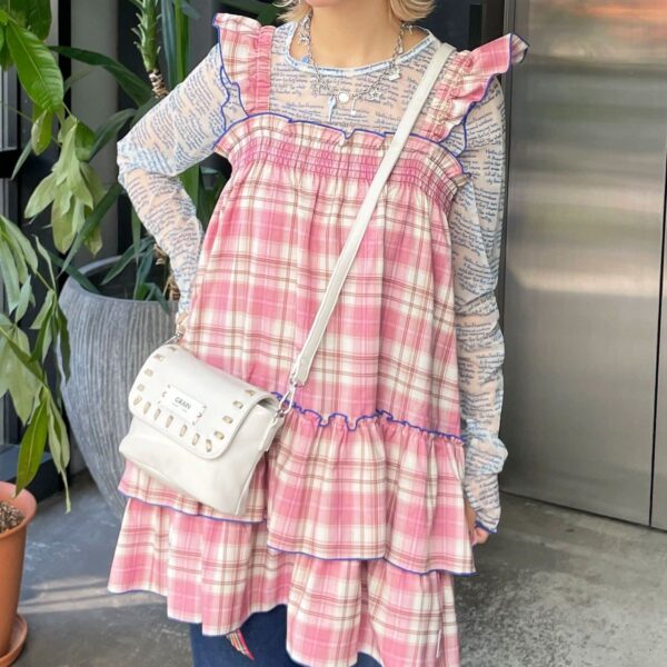 CIAOPANIC 捲邊格紋短版吊帶裙