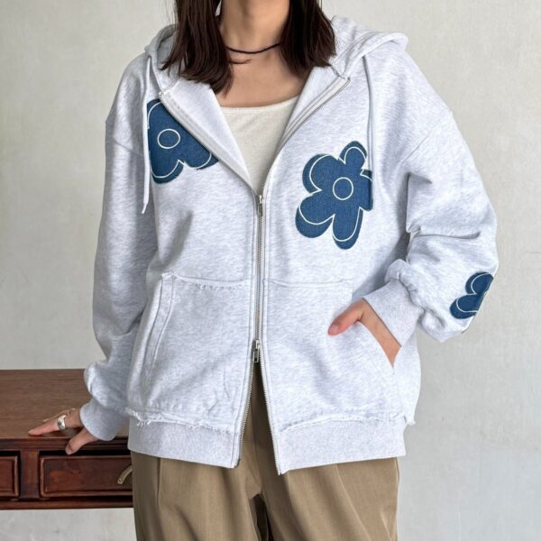 CPCM 大花卉印花：雙向拉鍊連帽衛衣外套