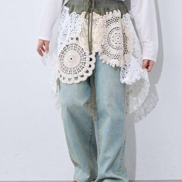 CIAOPANIC TYPY 【etsinta】2WAY 軍事風蕾絲拼接外搭裙