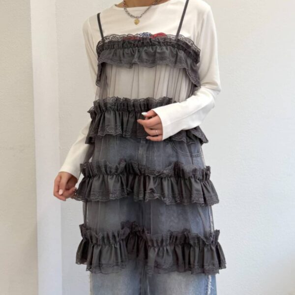 w closet 蕾絲荷葉邊層次外搭吊帶衫