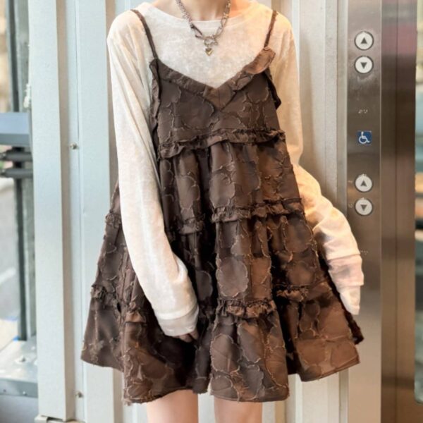 w closet 輕盈提花蕾絲層次吊帶裙