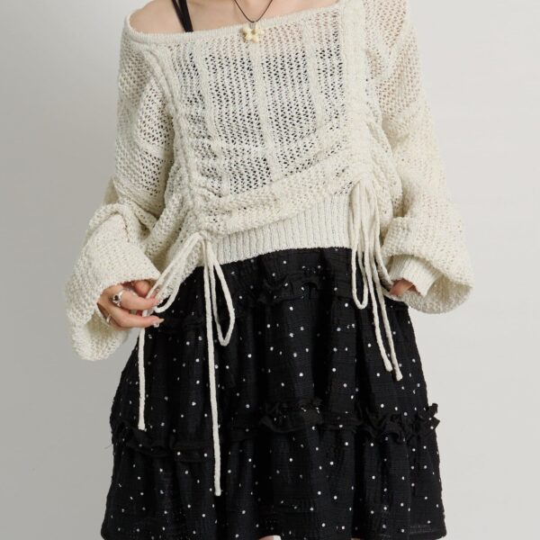 w closet 【5色入】閃亮亮片抽繩針織上衣