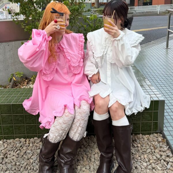 w closet 大翻領荷葉邊迷你連身裙