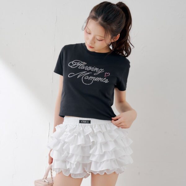 Chico Y2K 閃鑽Logo緊身短版T-shirt
