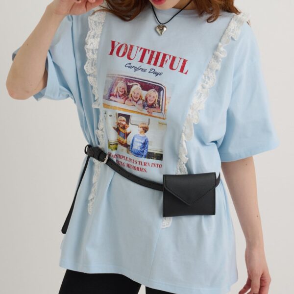 w closet 美式做舊字母拼接蕾絲短袖T-shirt